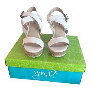 Y-Not Womens PEPPY White Platform Wedges Sandals Size 8 M Cork